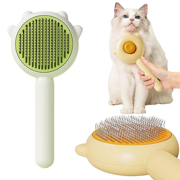 Magic Pet Comb, 2023 New Pet Hårrensebørste, Kattepleiebørste Selvrensende Slicker Comb Lange korte kjæledyrmassasjebørster White