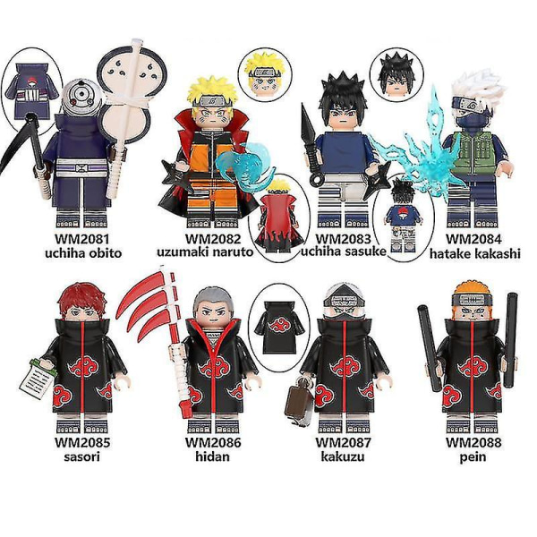 8 st Naruto-serien barnmonterade byggstenar minifigurleksaker A