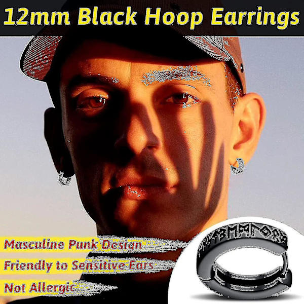 Norse Viking Runes Hoop Øreringe Til Mænd Kvinder 12mm Huggie Hoops Med delikat gaveemballage