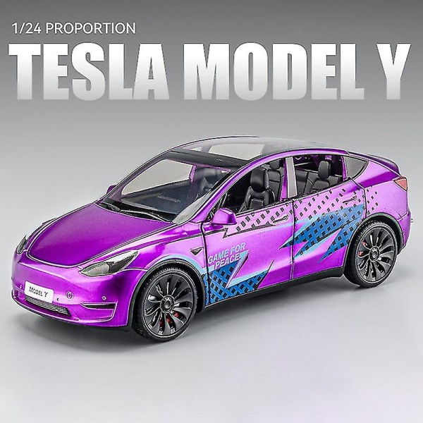 1:24 Tesla Model Y Model 3 Ladebunke Legering Støpt leketøy Bilmodell Lyd og lys Barneleke Samleobjekter Bursdagsgave White