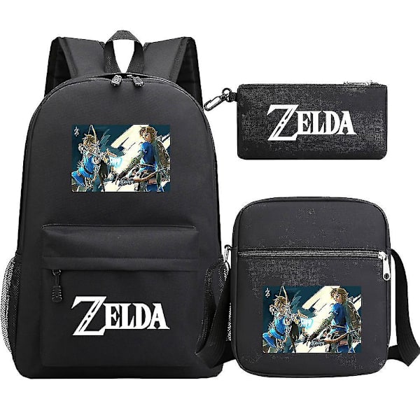 "Kingdom of Zelda Tears" printed koululaukku, kolmiosainen: teini-ikäisen opiskelijan reppu + unisex olkapuku miehille ja naisille 3