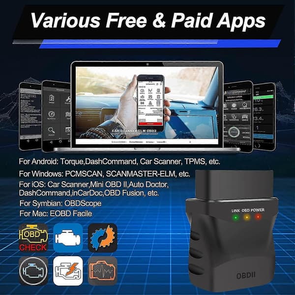 Obd2 Diagnose Bluetooth 4.0 Miniadapter For Iphone Ios Android Pc Ipad Trådløs Feilkode Skanner Bildiagnoseverktøy Obd Ii For Motorlys Sjekk