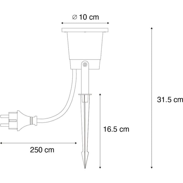 Spike Spotlight Sort inkl. LED Justerbar IP65 med ledning og stik - Basic Black