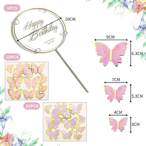 21 kpl Perhoskakkukoristelu, Kolmiulotteinen Perhoskoristelu Cake Cupcake Toppers Syntymäpäivätytöt