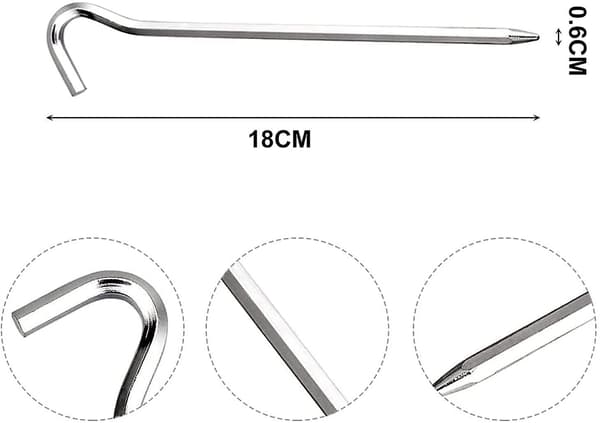 16 stk. teltplugger i aluminium, 18 cm, rustsikre teltplugger for hardt underlag