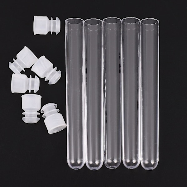 100 st genomskinligt plastprovrör med cap 12x100 mm U-formad botten Lång transparent provrör Lab Sup