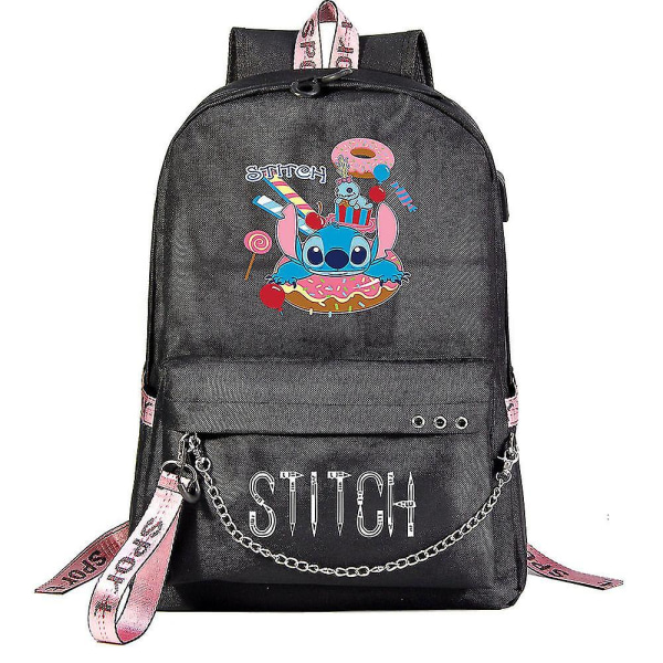 Stitch Kawaii Boys Girls Skolboksväskor - USB Chain Ryggsäck Canvas, Laptopväska för kvinnor, Bokväska för män för barn
