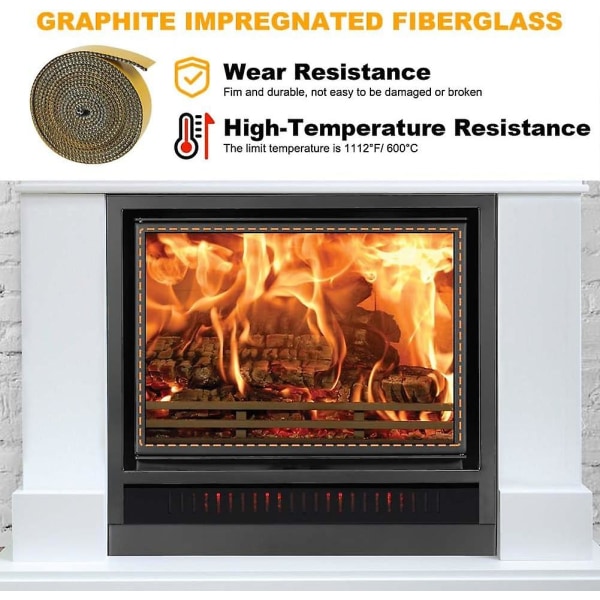 Ersättningspackning för vedspis, högtemperaturbeständighet, grafitimpregnerade glasfiberpackningar Tejp Självhäftande för vedeldade kolkaminer