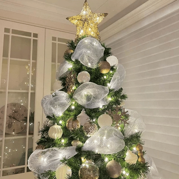 Julgransband för julgransdekorationer silver