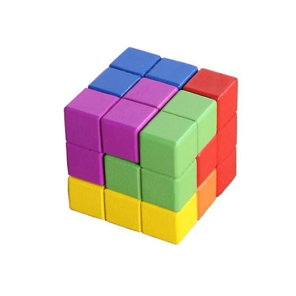 Børnelegetøj Tetris Cube Legetøj Træ 3d Farve Puslespil