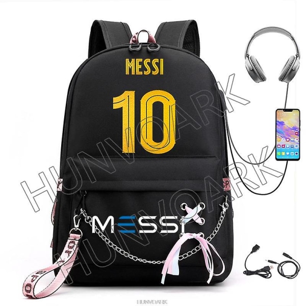 Messi Rygsæk Fodbold Super Star Stor Kapacitet Simpel Sort Teenagere Skoletasker Rejse Kvinde Mandlige Studerende Computer Mochilas White