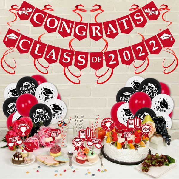 Gratulerer Klasse med 2022 Party Graduation Party Dekorasjonsballongsett Red