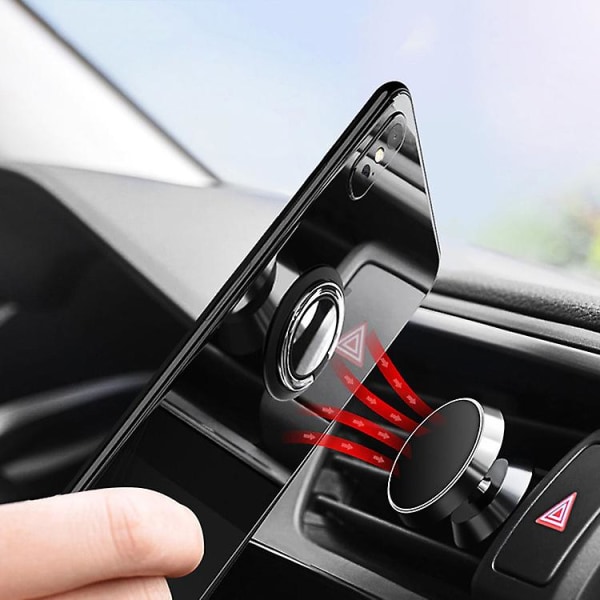360 Roterbar Fingerring Mobiltelefon Holder Stand Grip For Universal Car Magnetic Mount Phone Back Sticker Pad Bracket Sticker| | Black