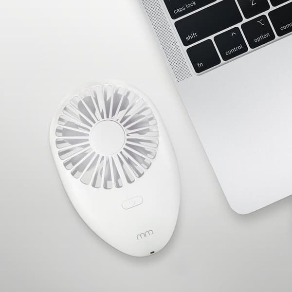 Bærbar USB-miniventilator: 2 hastigheder, halsrem & base Vit white