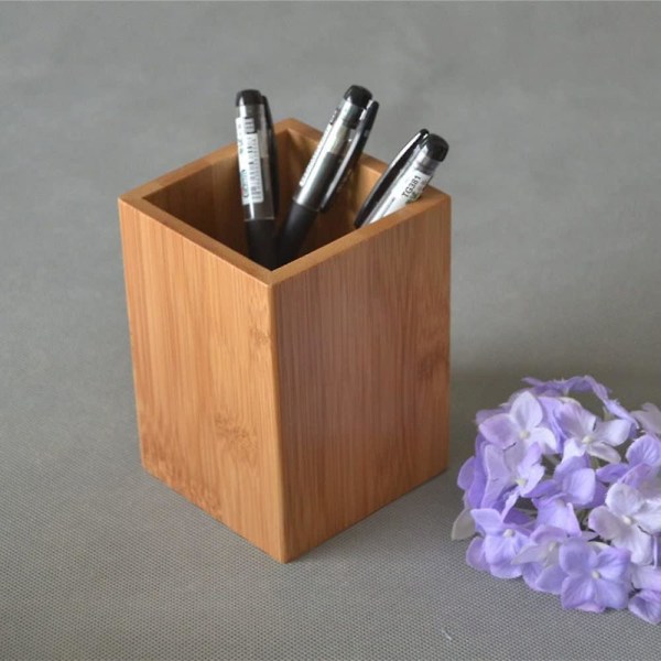 Bambu Trä Skrivbord Penna Pennhållare Ställ Multi Purpose Använd Penna Kopp Pot Skrivbord Organizer