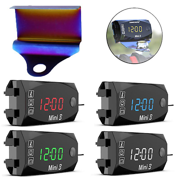 3 i 1 Motorcykel Elektronisk Ur Termometer Voltmeter 12v Ip67 Vandtæt Støvtæt Led Ur Digital Display Ur Ur - Instrumenter Colorful Holder