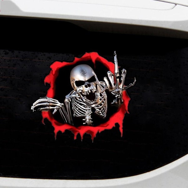 Luovat 3D Skeleton Skull Autotarrat Scary Skull In The Bullet Hole Hauskat värikkäät tarrat Auto Tarrat 15*14cm autotarra| |