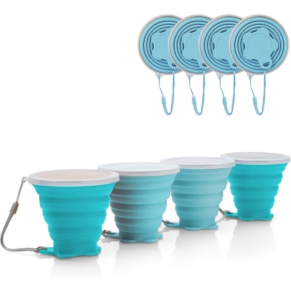 Silikoninen kokoontaitettava matkakuppi. 4 Pack silikonista taitettava Camping Cup kannella