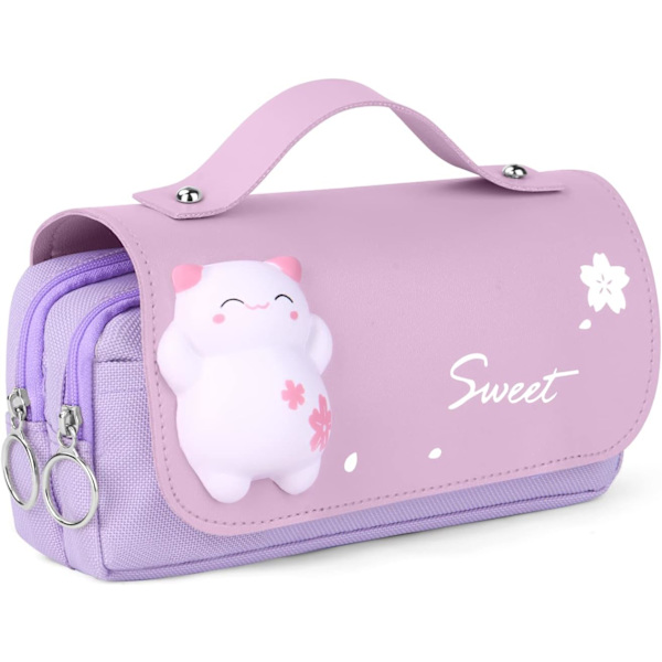 Suuri tilavuus kynäkynäpussi Multi lokeroita Toimistotarvikkeet Stress Release Penaali Case Tytöt Pojat Teinit Säilytyslahjat Violetti Purple