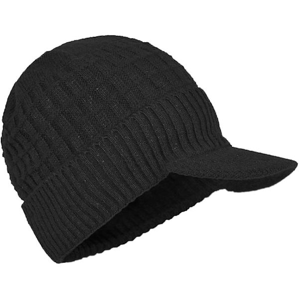 Yixda Vinterhatt för män med Peak Warm Stickad Beanie Cap med Fleecefoder black One Size