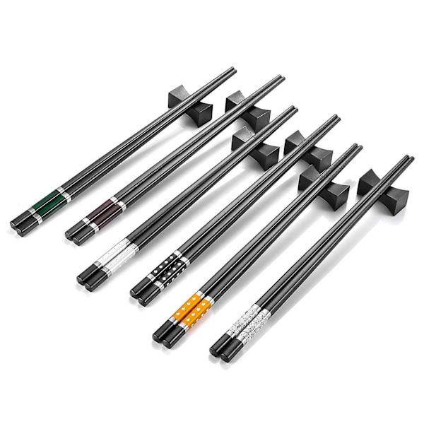 6 par japanske spisepinde Sort legeret spisepinde Kinesiske spisepinde Metal skridsikre genanvendelige spisepinde