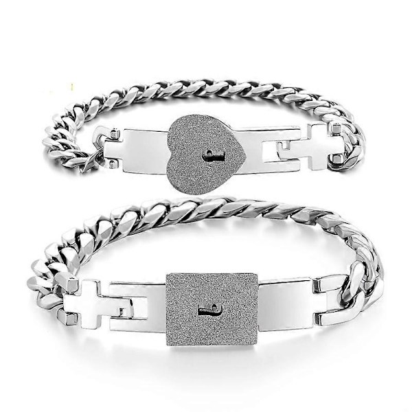 Set med 2 hjärtformade kärlekslås nyckelarmband, europeiska och amerikanska kreativa rostfria stål par armband, Alla hjärtans dag, födelsedagar, jul white