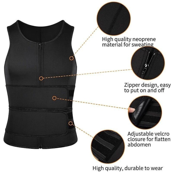 Män Body Shaper Waist trainer Bastuväst Dubbelbälte Magen Slimming Sweat Vest Fitness black L