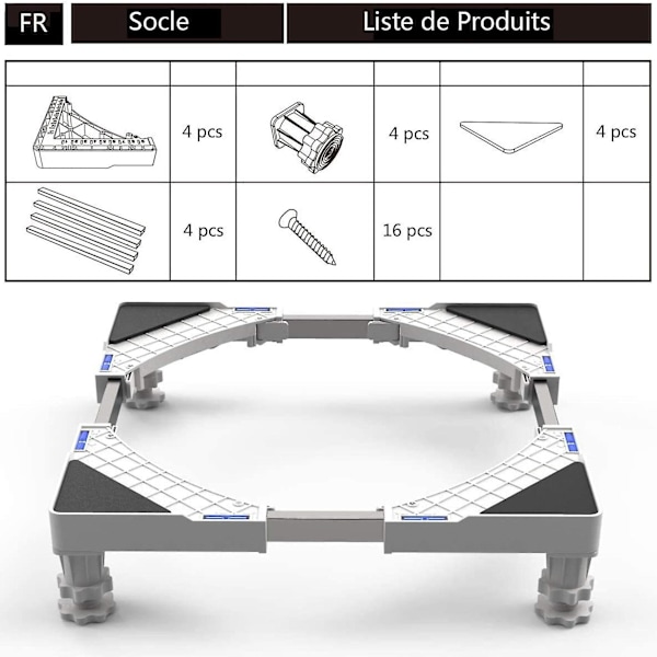 Tvättmaskinsställ, Tvättmaskin Torktumlare Kylskåp, justerbar längd, belastning 300 kg Anti Vib