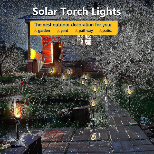 Utomhus solcellslampor - 6-pack vattentäta solfacklor, solflimrande flamljus för dekoration, trädgård, uteplats, stigar, gräsmatta utomhus solfla