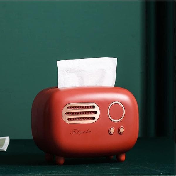 Retro Radio-Shaped Tissue Box Practical Cute Tissue Holder for Home Office red