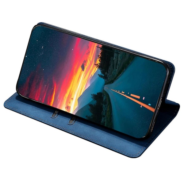 För Oppo A57s 4g / A57e 4g / A57 4g Magnetisk Autoabsorberad anti-scratch Phone case Stativ Pu Läder Blue