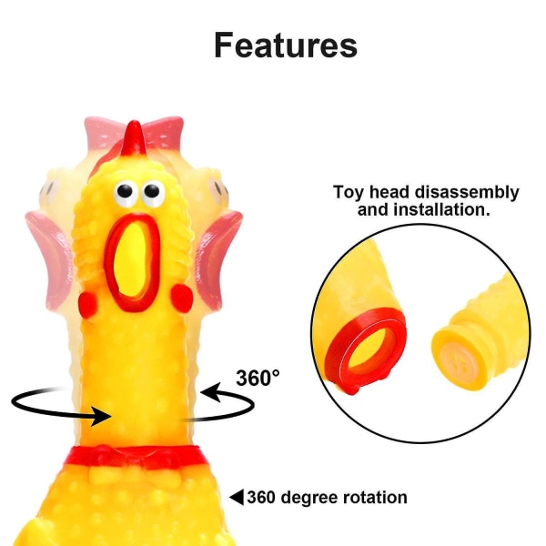 6-pakning gummiskrikende kyllingleker, nyhet Slitesterk gummiskrikende kylling stressavlastningsverktøy, gul