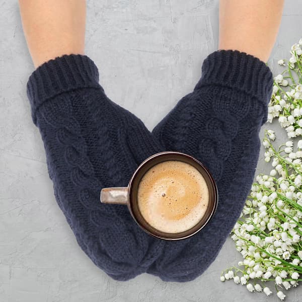 Dame bløde strikhandsker: Varme vinter-essentials. Ensfarvede, tykke vanter til hverdagsbrug Navy One Size