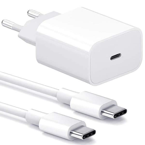 Lader - Hurtiglader 20W USB-C - Adapter + Kabel 2m Hvit 2-pakning