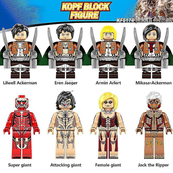 8 st/ set Attack On Titan Minifigure Byggstenar monterade actionfigurer Leksaker för barn Presenter