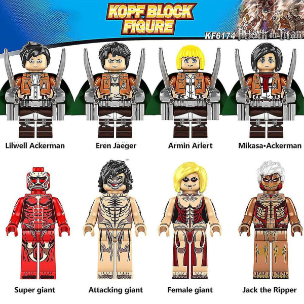 8 stk/sæt Attack On Titan Minifigur byggeklodser Samlede actionfigurer Legetøj til børn Gaver