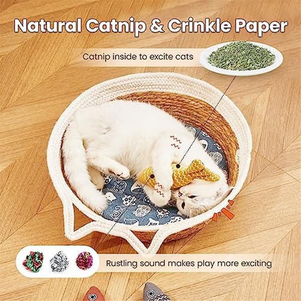 3-pack kattfiskar, tuggleksaker med kattmynta för inomhuskatter