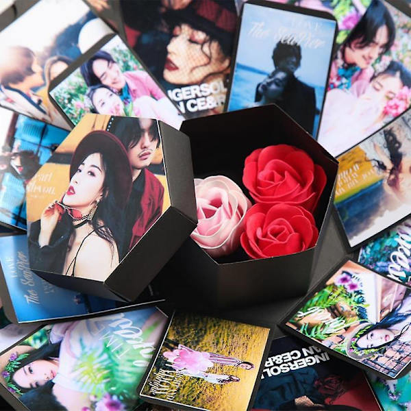 Luova DIY-lahjapakkaus Yllätysräjähdyslaatikko 6 pinnalla, Muistojen laatikko Valokuva-albumi Scrapbook Mustat sivut, Lahja Ystävänpäivä Joulu Syntymäpäivä Gra