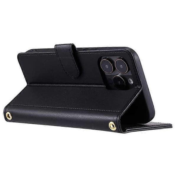 Kompatibelt skal för iPhone 14 Pro Max Läderställ Plånboksfodral med rombmönster Black