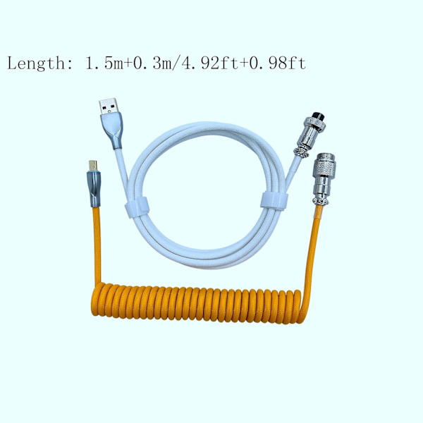 Kierretty USB C-kaapeli pelinäppäimistöön Kaksiholkkinen mekaaninen näppäimistökaapeli irrotettavalla metallilla 1,5 m USB-c USB-a-liittimeen Yellow