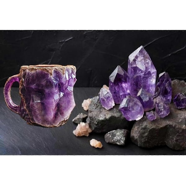 Mineralkrystall Kaffeekrus, Flerfargede Kaffeekrus Med Håndtak, Elegant Krystallgave Til Hjem & Kontor Purple