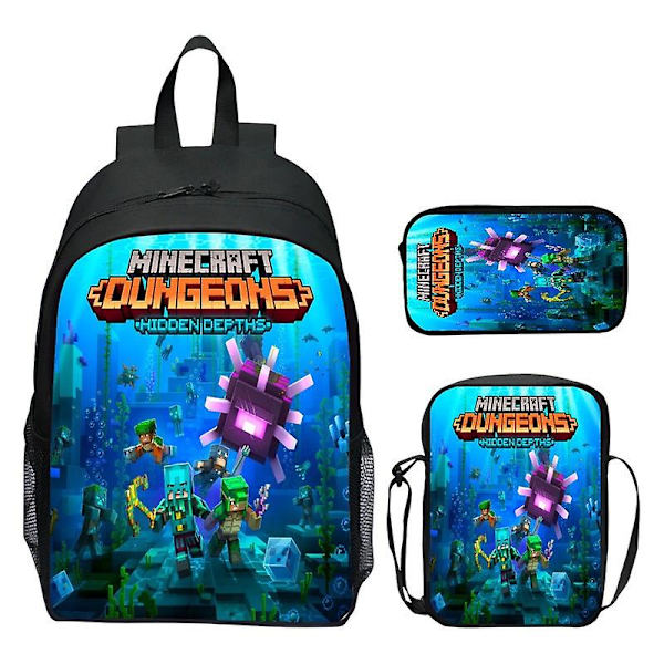 Minecraft Reppu Sarjakuvapelit 3 kpl Koulureput tytöille Pojille Set Peruskoulun lasten opiskelijoiden kuorman lievitys Mochilas Gold
