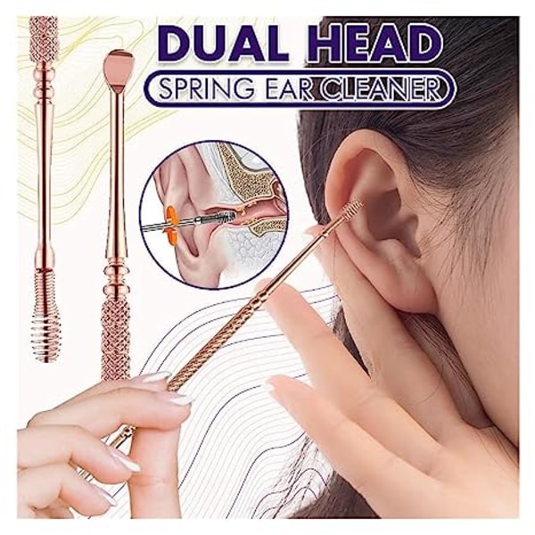Wax Ear Spring Cleaner Dual Care Spoon Tools Head Cleaner Borttagning Ear Pick Beauty Tools Fuktighetskräm Applikator Ansikte (guld, One Size)