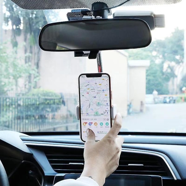 360 grader bil bakspejl monteret telefonholder til iphone 12 gps sæde Smartphone bil telefon holder stand Justerbar støtte|gps stander| White