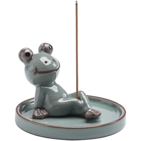 Little Frog Keraaminen suitsukepoltin Reflux suitsukepidike Lotus-lehtitarjotin, sopii kotitoimiston joogaan puhdistaa ilmaa (Frog-4)