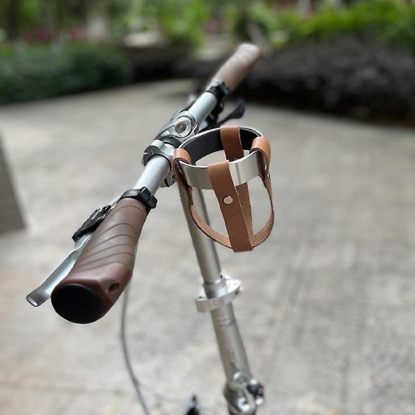 Retro cykelstyre kaffekopp Hela aluminiumlegering Vattenkoppshållare Mjölkte kopphållare Vattenkokare Styrställ - Cykelflaskhållare Brown cowhide