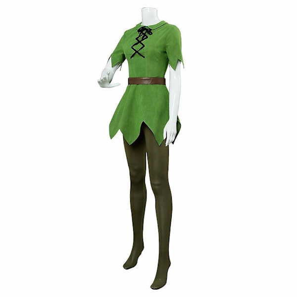 Peter Pan Outfit Kvinnor Cosplay Kostym Grön Halloween Uniform Suit L