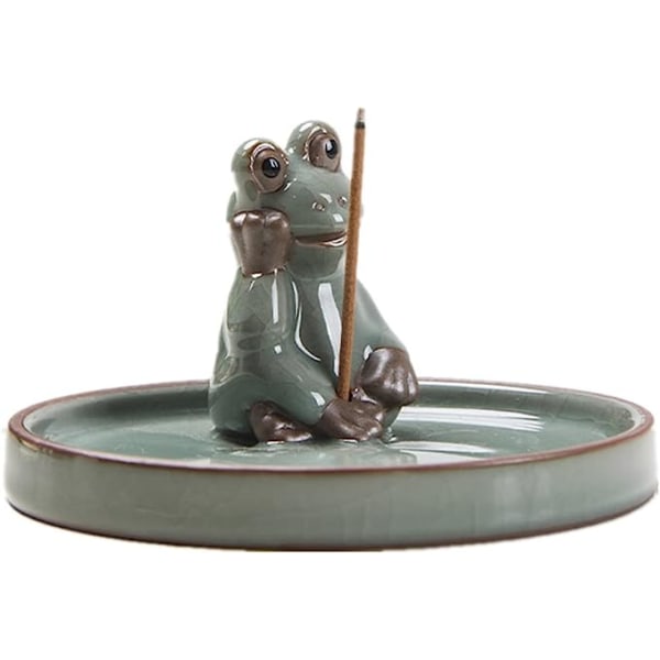 Little Frog Keraaminen Suitsukepoltin Refluksi suitsukepidike Lotus-lehtitarjotin, Soveltuu kotitoimiston joogaan puhdistamaan ilmaa (Sammakko-3)