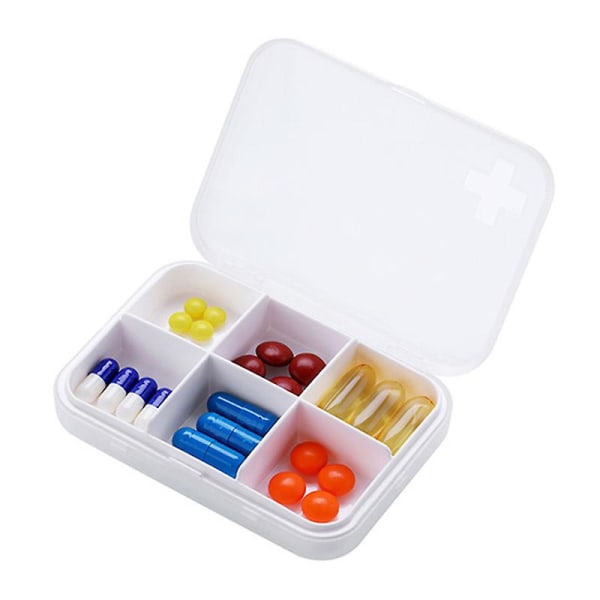 Grid medicin boxSix grid liten medicin box Multifunktionell medicin förvaringsbox Portabel medicin box White