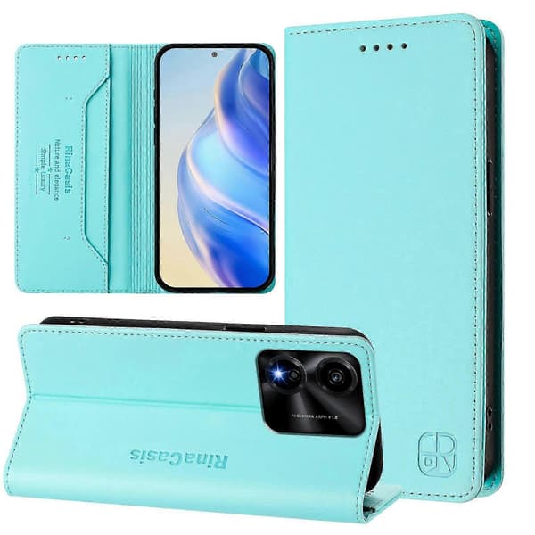 Kompatibelt läderfodral för Honor X5c Plus RINACASIS RC01 mobilskal med RFID-plånboksstativ LightGreen